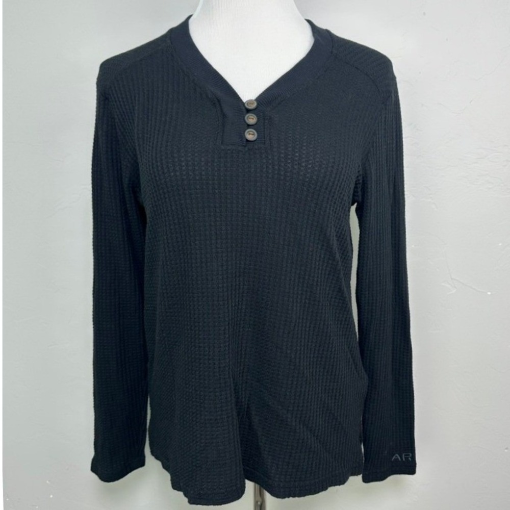 Ariat Harper LS Top Black Waffle Knit Henley Thermal Shirt 10052020 Small